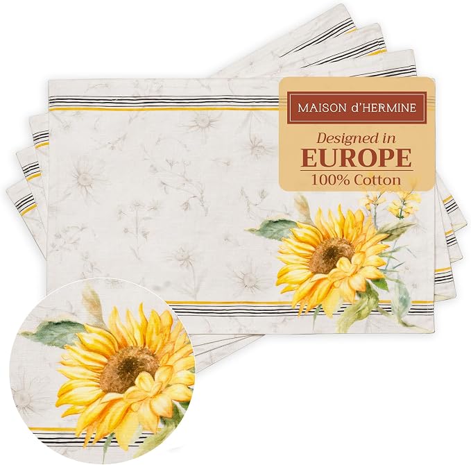 Maison d' Hermine Placemats Set of 4 Reusable 100% Cotton | Cloth Place Mats by MaisondHermine
