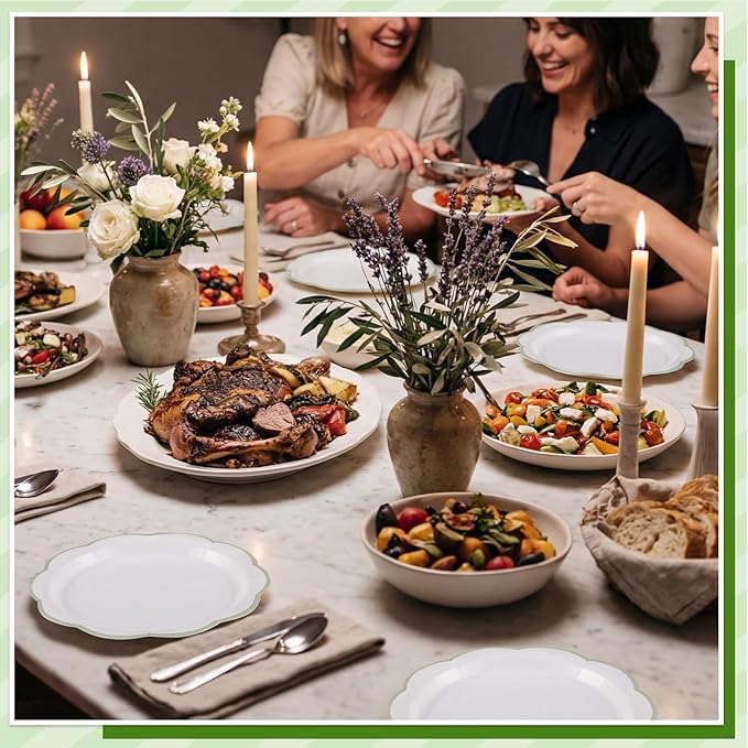 30 Pcs Sage Green and White Paper Plates, 7 In White Plates - Image 6
