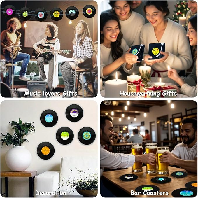 Funny Retro Vinyl Record Coasters, Creative Drink Coasters Set of 6 - Image 5