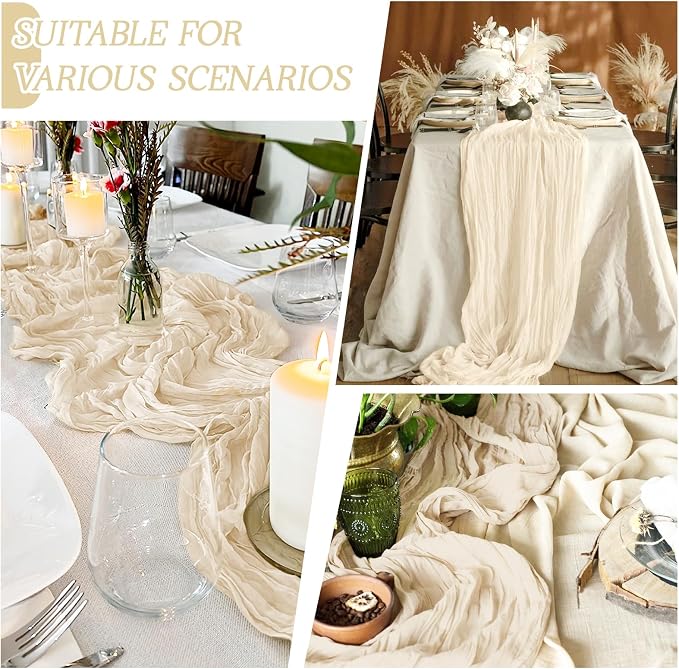 3 Pack Ivory Cheesecloth Table Runner 17x108 Inch Semi Sheer Boho Gauze Cheese - Image 3