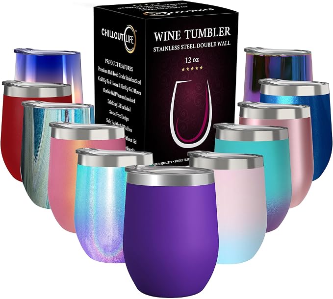 CHILLOUT LIFE 12 oz Stainless Steel Wine Tumbler by CHILLOUTLIFE