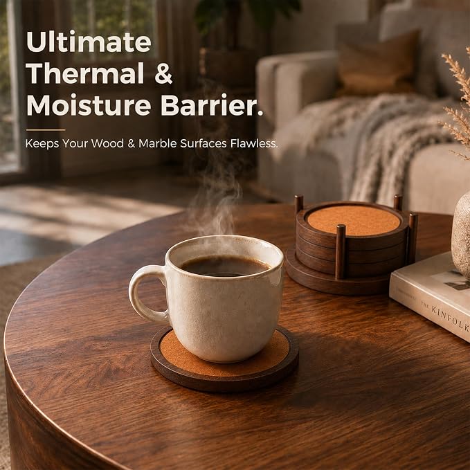 MinBoo Bamboo Coasters for Coffee Table Set of 4 Coasters for Drinks Absorbent - Image 5