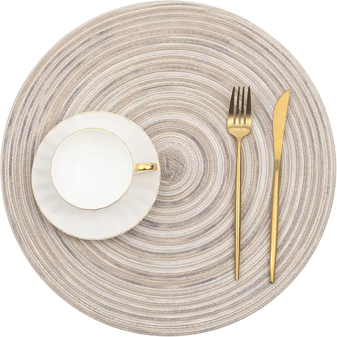 SHACOS Round Braided Placemats 15 inch Set of 4 Variegated Washable Kitchen - Image 2