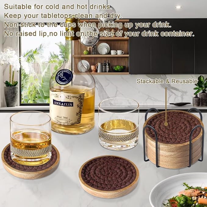 Eykao 6 Pack Absorbent Coasters, 4.3 inches Cork - Image 4