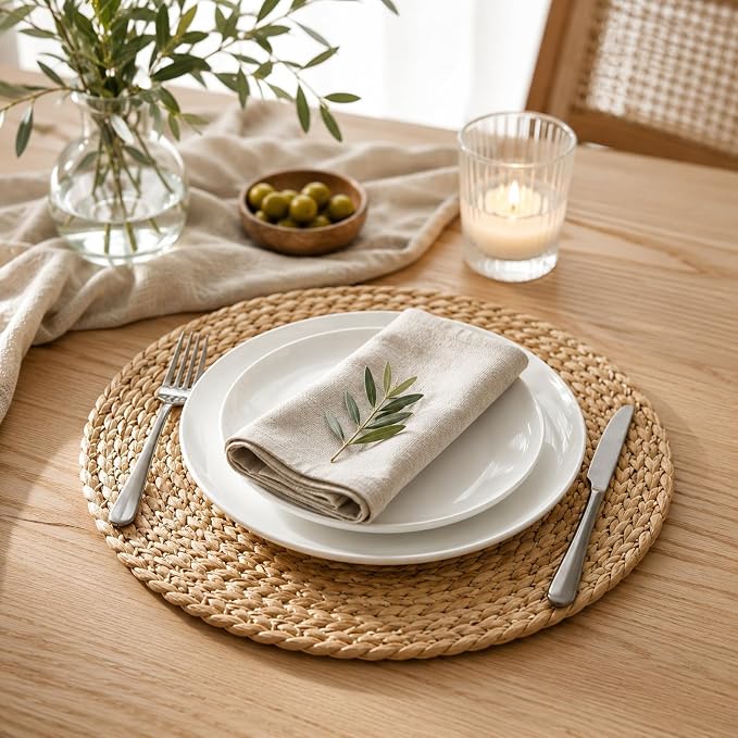 Set of 12 Round Woven Placemats, 13 Inch Rattan Chargers - Image 2