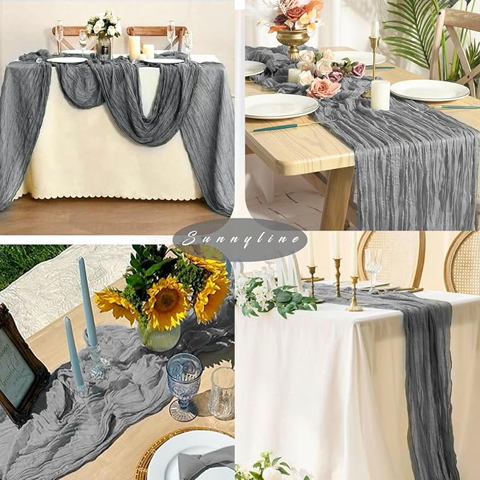 12 Pcs Gray 35 x 120 Inches Long Cheesecloth Table Runner 10FT Runner - Image 6