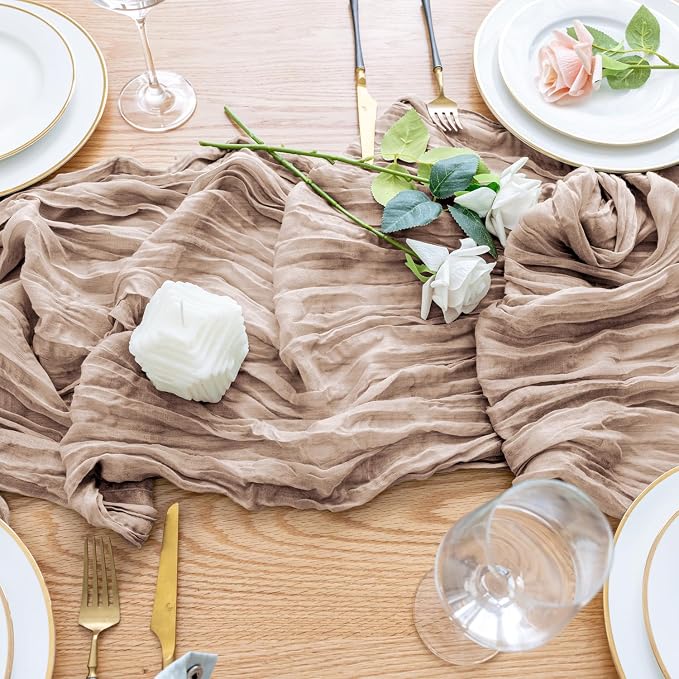 Cheesecloth Table Runner Nude Pink 10FT Boho Gauze Runner, 4 Pack | 120 Inch - Image 5