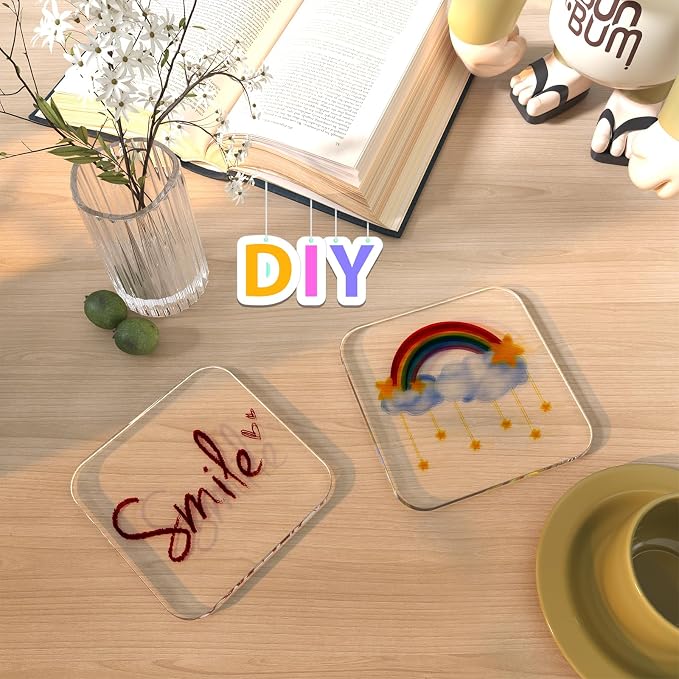 2Pack 4 Inch Square Cute Clear Acrylic Drink Coasters - Image 7