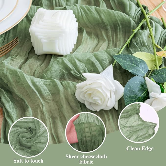 Cheesecloth Table Runner Sage Green 10FT Boho Gauze, 3 Pack | 120 Inch Cheese - Image 3