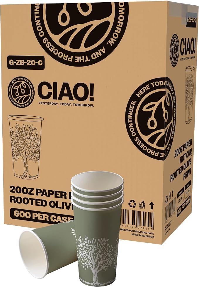 CIAO! 20oz Paper Hot Cup, Rooted Olive Print by Ciao