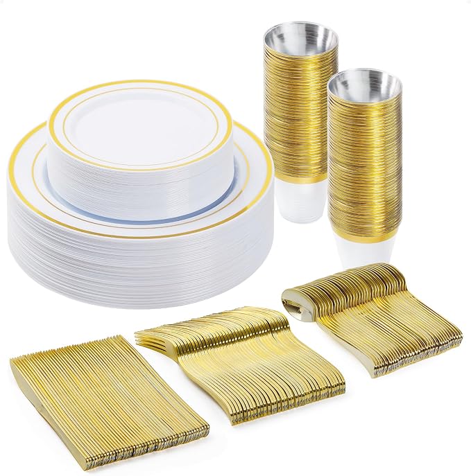 BESTVIP 150PCS Plastic Dinnerware Set, Includes: Dinner Plates, Dessert Plates by Bestvip