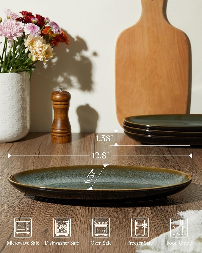 12.8" Oval Serving Platters, Stoneware Party Tray Set - Image 2