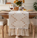 Boho Table Runner 13 x 48 Inch Long Natural Cotton Woven Runner by Caflife