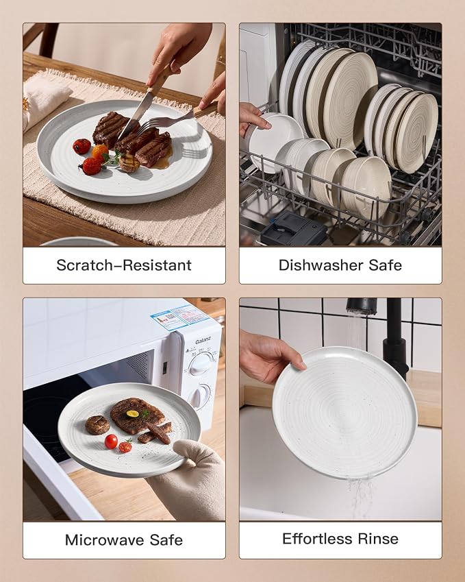 Stoneware Dinnerware Sets for 4, Coupe Plates & Bowls, Chip & Scratch Resistant - Image 5