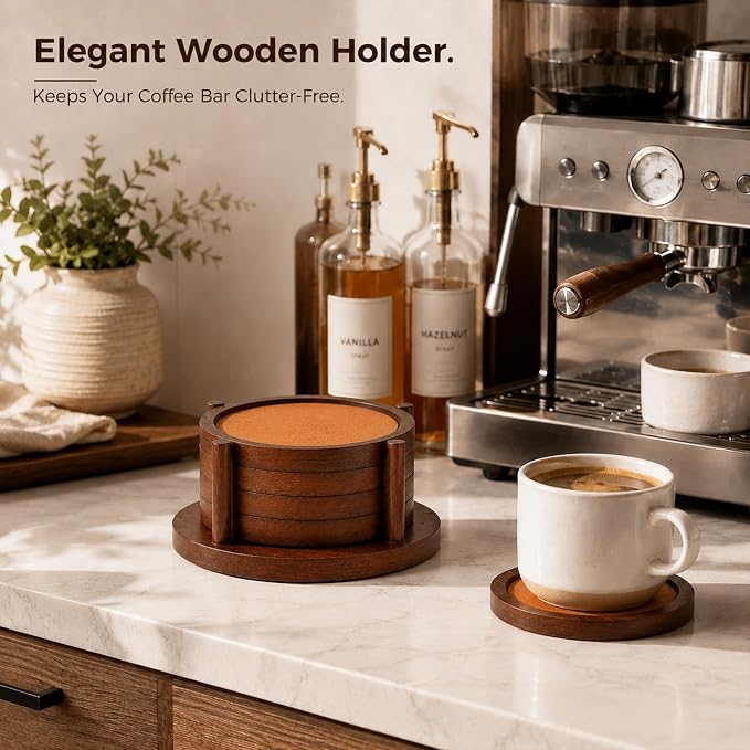 MinBoo Bamboo Coasters for Coffee Table Set of 4 Coasters for Drinks Absorbent - Image 6