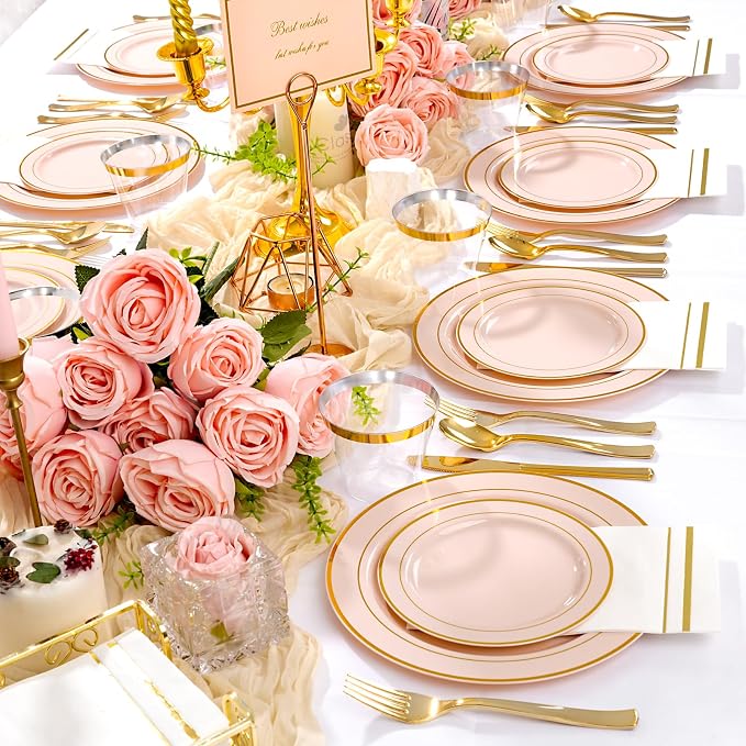 GATHER 700PCS Pink Plastic Plates 100 Guest - Image 5