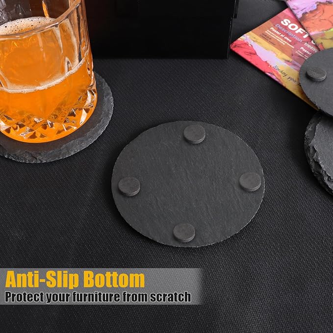 VIBRATITE 12 Pack 4 Inch Round Slate Drink Coasters - Image 3