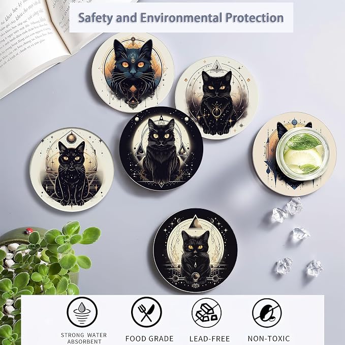 Drink Coasters Set of 6 with Holder, Fit All Cups, Great Gift - Image 4