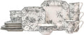 222 Fifth Adelaide Grey 16-Piece Floral Porcelain Dinnerware Set | Microwave by 222Fifth