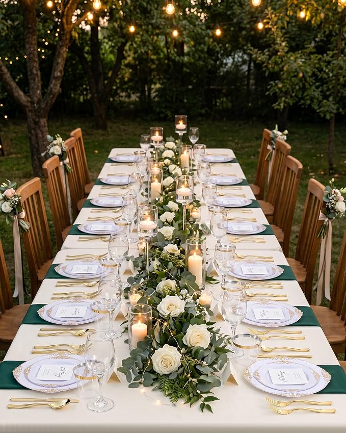 Nervure 600Pcs White and Gold Plastic Plates, Dinnerware Set - Image 8