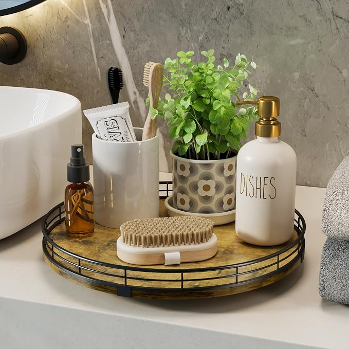 Lazy Susan Turntable Organizer for Table Top, 12’’ Round Wooden Lazy Susan for - Image 5