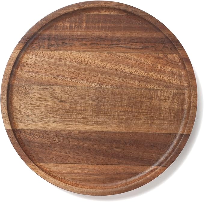 Round Wood Tray, Acacia Wooden Decorative Serving Tray by XIMISISE