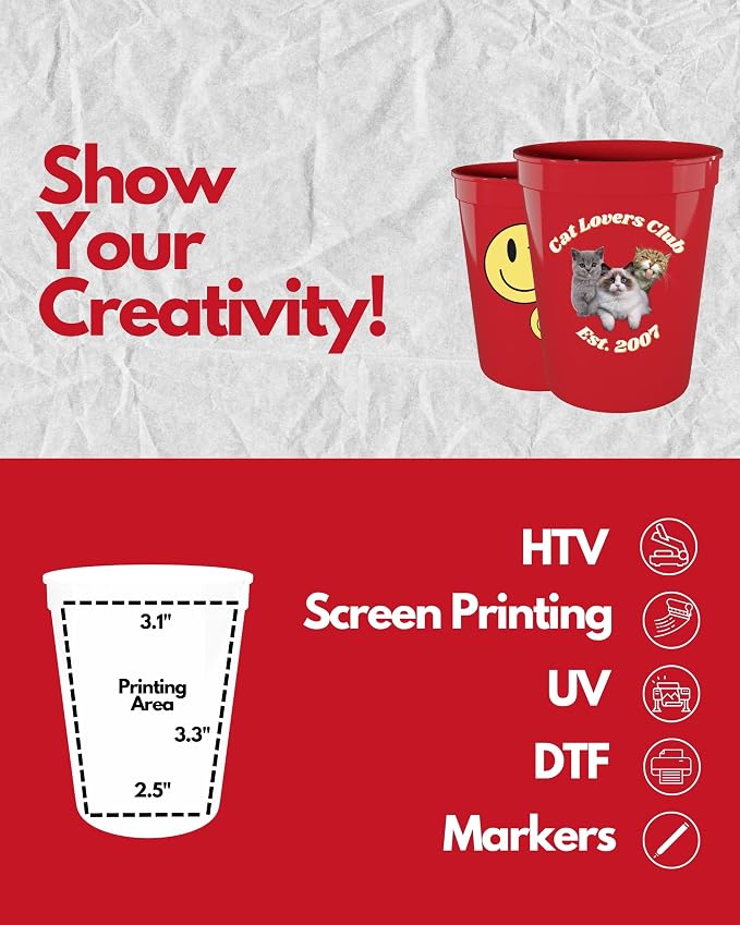 PartyPrints 10 Pack 16 oz Red Reusable Blank Plastic Cups, Stadium Cups Bulk – - Image 3