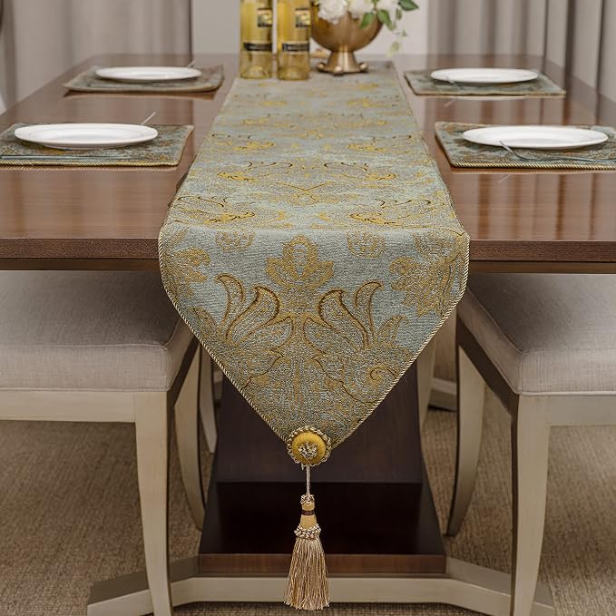 Loom and Mill Luxury Chenille Damask Table Runner 72 inches Long, 13x72 inch - Image 3