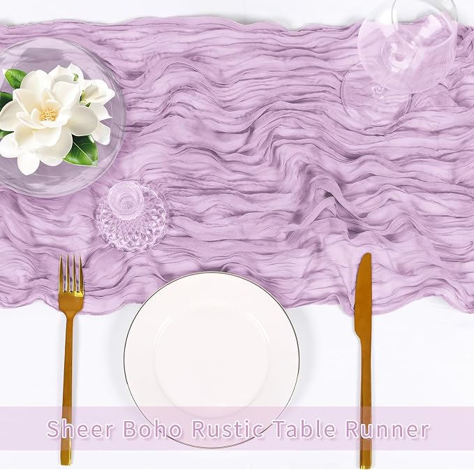 3 Pack Lavender Cheesecloth Table Runner, 17 x 108 inch, Semi Sheer Boho Cheese - Image 5