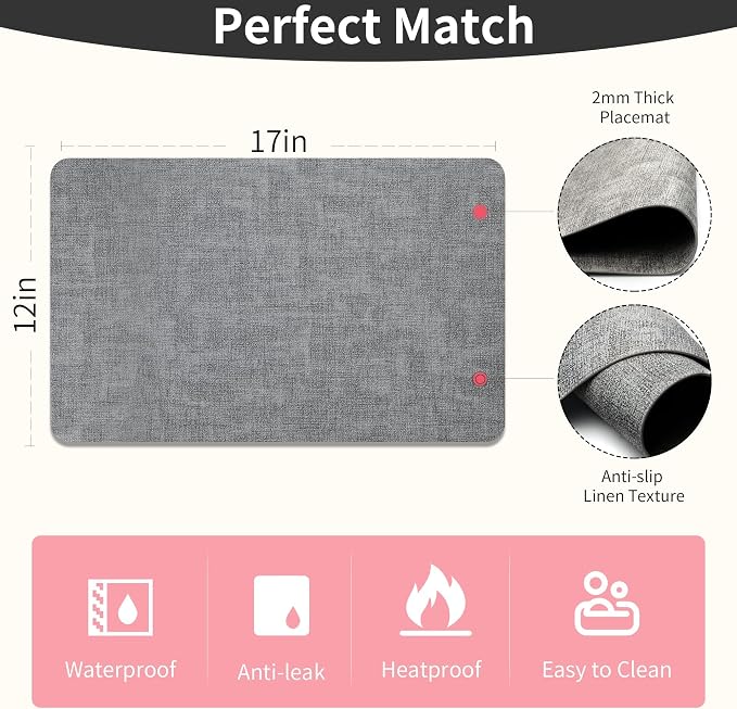 Maxpearl Faux Leather Placemats Set of 8, Light Grey | Waterproof - Image 6
