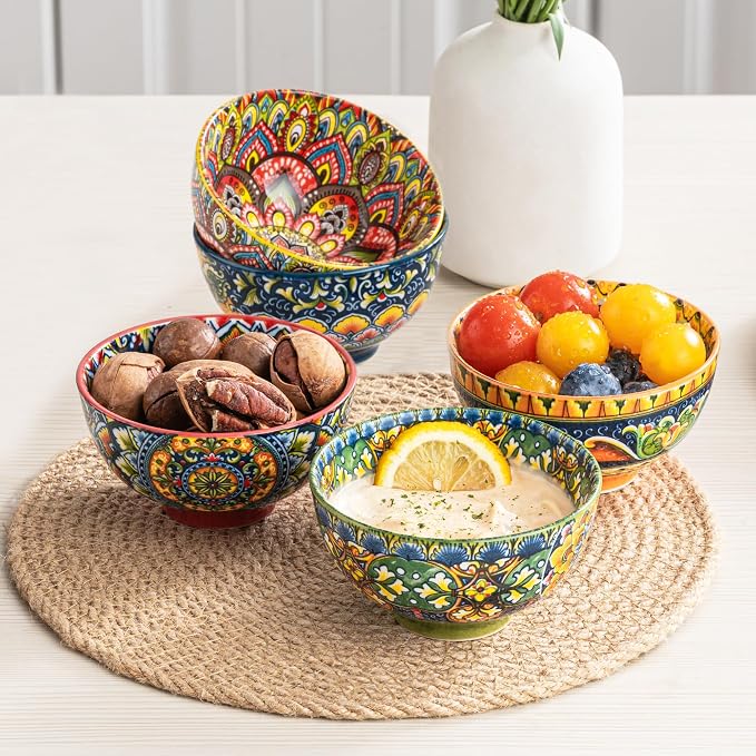 Henten Home Ceramic 5 oz Dipping Bowls, Boho Sauce Bowl Set of 6, Colorful - Image 6