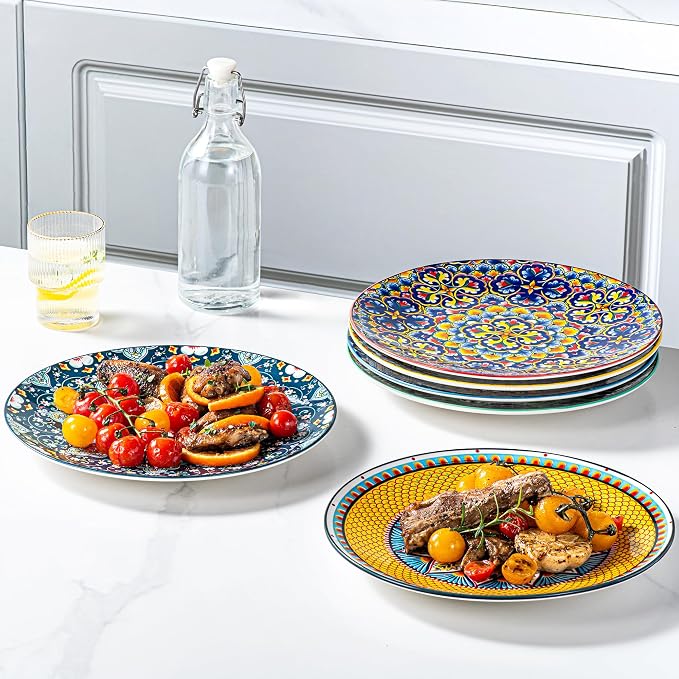 HENXFEN LEAD Boho Ceramic Dinner Plates Set of 6, 10.5 Inch | Assorted Patterns - Image 6