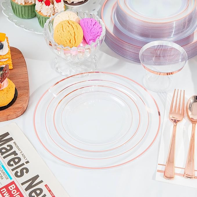 GATHER 350PCS Clear Rose Gold Plastic Plates - Image 7