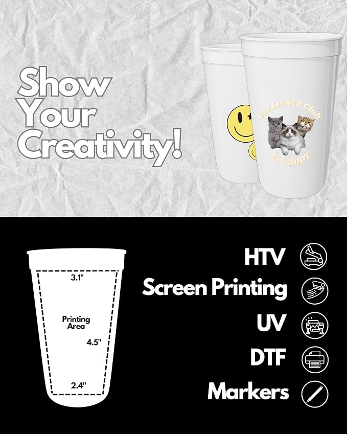 PartyPrints 10 Pack 22 oz White Reusable Blank Plastic Cups, Colored Plastic - Image 3