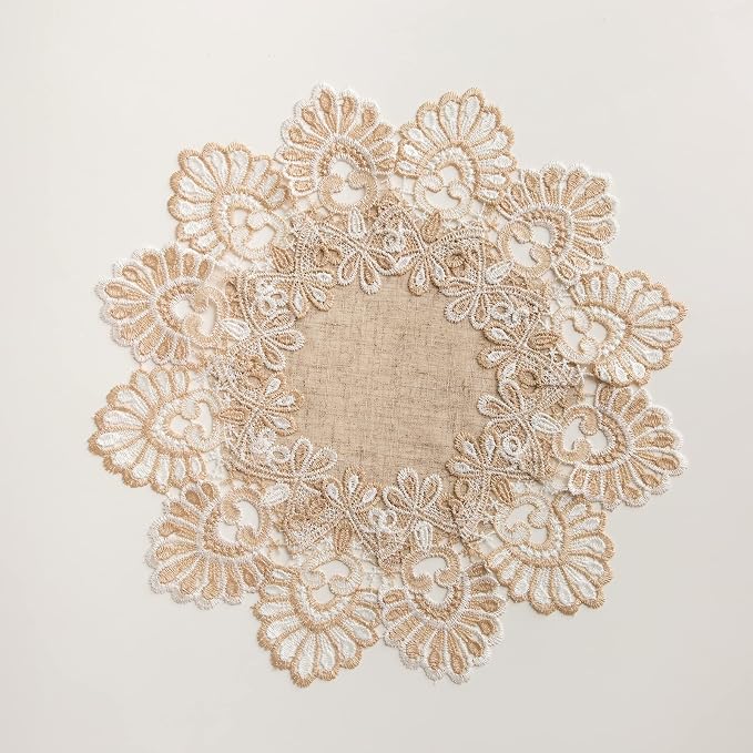 European Antique Jacquard Lace Table Doilies, Small Farmhouse Linen Embroidered - Image 7