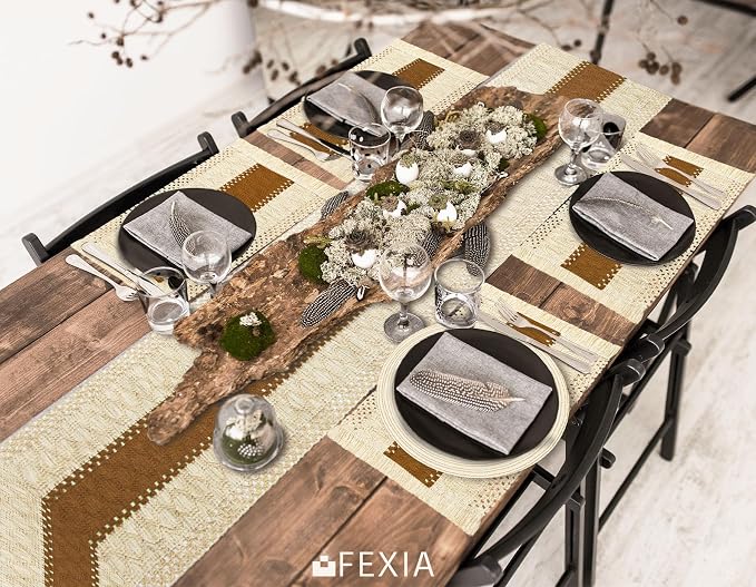 Boho Placemats Set of 6 Table Mats Farmhouse Dining Decor Caramel | 12x20" - Image 7