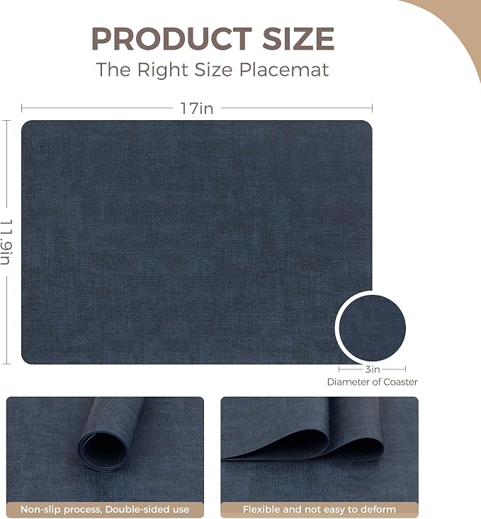 NCUE Vinyl Placemats Set of 6, Heat Resistant, Nonslip Faux Leather Waterproof - Image 4