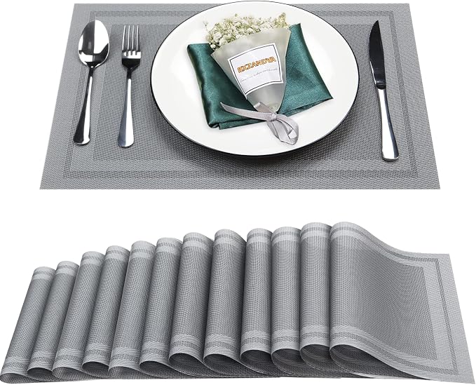 Placemats Set of 12, Vinyl PVC Heat Resistant Washable Placemats Set, Non Slip by BxzanDya-LifeSmartMaker