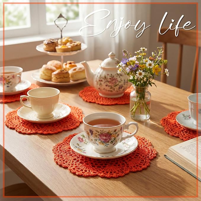 10 Pcs 8 Inch Cute Crochet Doilies Crochet Flower Coasters Handmade Cotton - Image 6