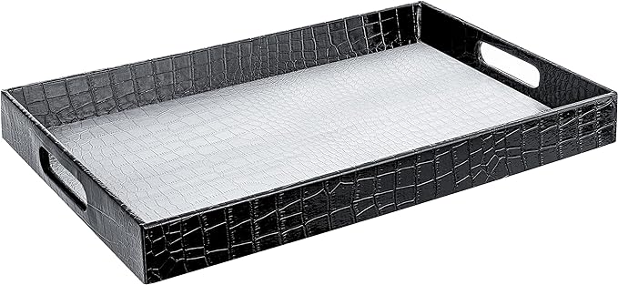 Home Redefined 17.5"x12" Silver & Black Glossy Crocodile Faux Leather Serving by HomeRedefined