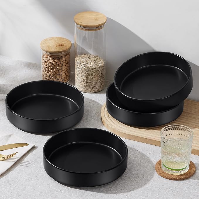 E-far Pasta Bowls Set of 4-35oz Shallow Ceramic Bowl Plates - Image 3