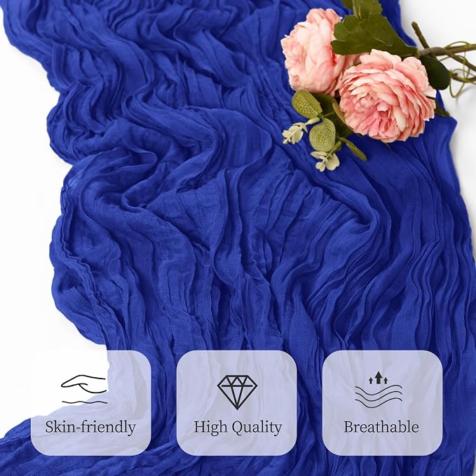 12 Pack Royal Blue Cheesecloth Table Runner 17x108 Inch Semi Sheer Boho Gauze - Image 6