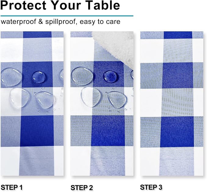 Checkered Tablecloth 2 Pack, 60 x 84 inch, Royal Blue and White | Waterproof - Image 4