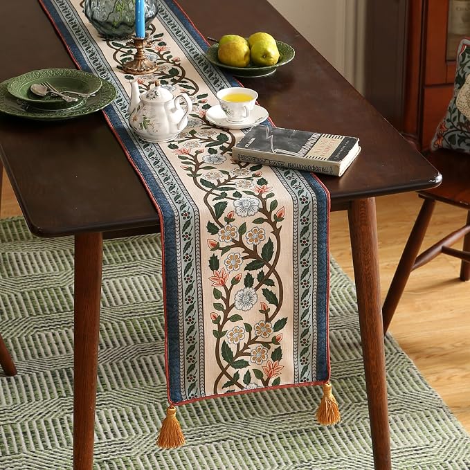 Designer Vintage Linen Table Runner, Floral Pattern, Dining Table, Thanksgiving - Image 2
