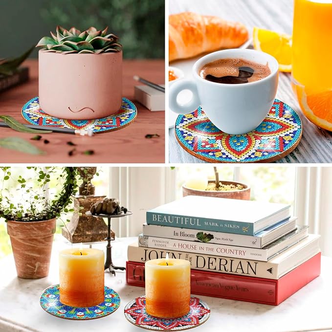 6 pcs Diamond Painting Coasters | Diamond Art Coasters | Mandala Diamond Art - Image 4