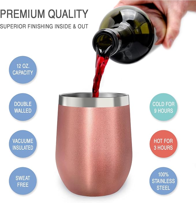 CHILLOUT LIFE 12 oz Stainless Steel Wine Tumblers 4 Pack - Image 2