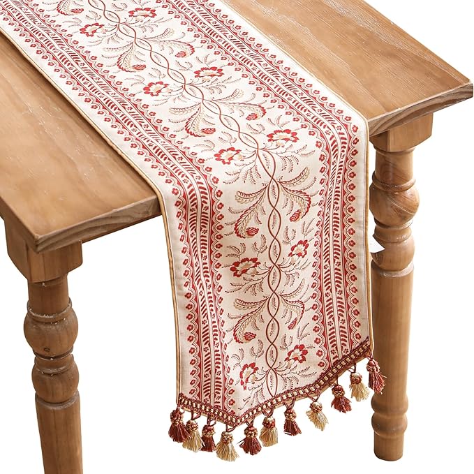 Designer Vintage Linen Long Table Runner, Floral Pattern, Dining Table by Isaennehomedecoration