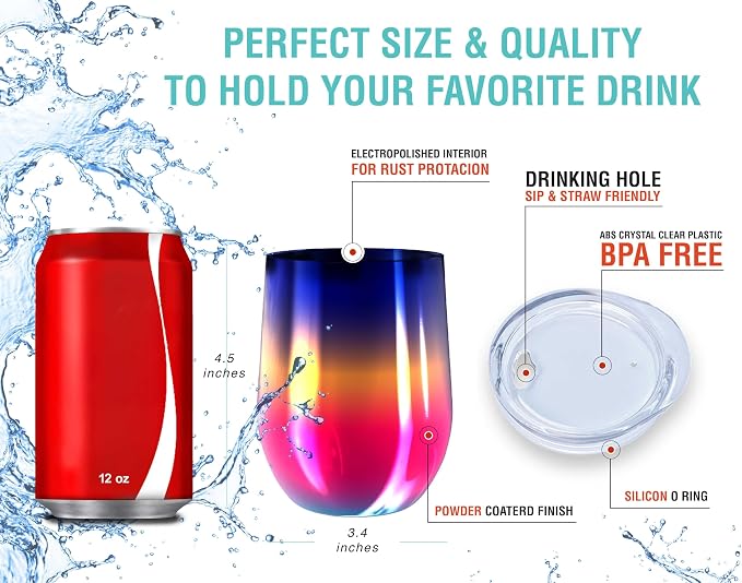 CHILLOUT LIFE 12 oz Stainless Steel Wine Tumblers 2 Pack - Image 4