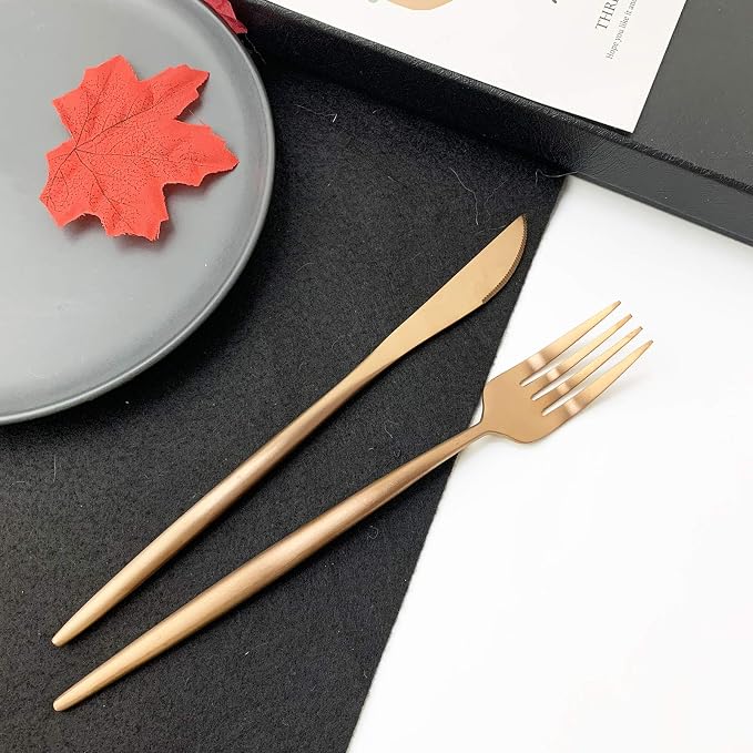 JASHII 18/10 Rose Gold Flatware Silverware Set 304 Stainless Steel Copper - Image 7