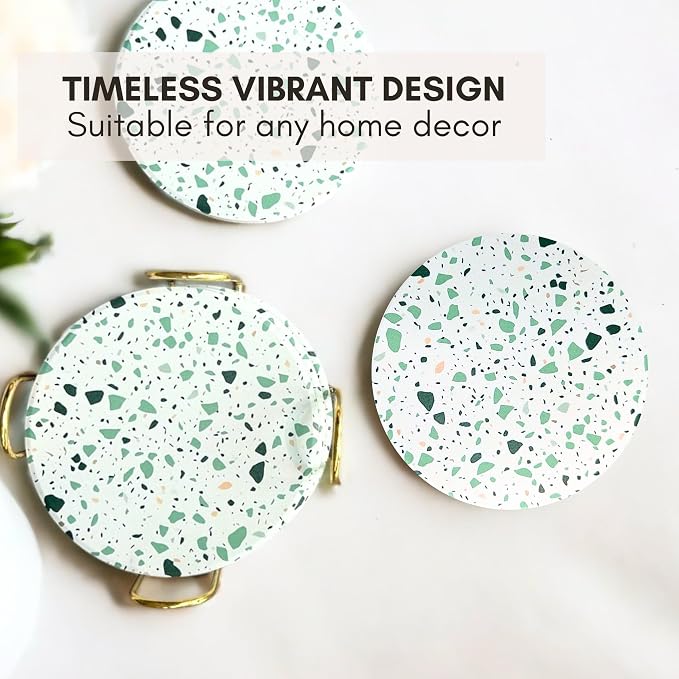 Terrazzo Coasters Set of 6, Colorful Boho Absorbent Ceramic Coasters | Speckled - Image 7